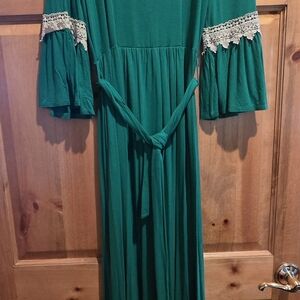 Beeson River Green Maxi Dress with Lace Trim